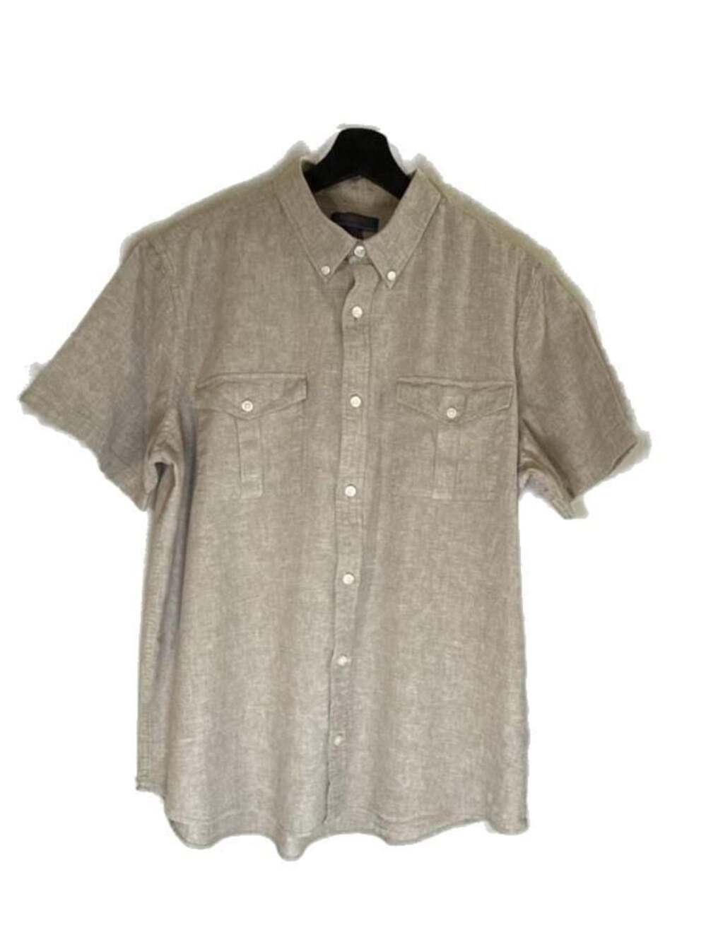 Broletto Men's XL Short Sleeve Button-Down Shirt Taupe Linen Blend Double Pocket
